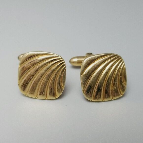 Vintage Square Shell Yellow Gold Filled Oval Cufflinks, Correct Dolan & Bullock - Picture 1 of 9